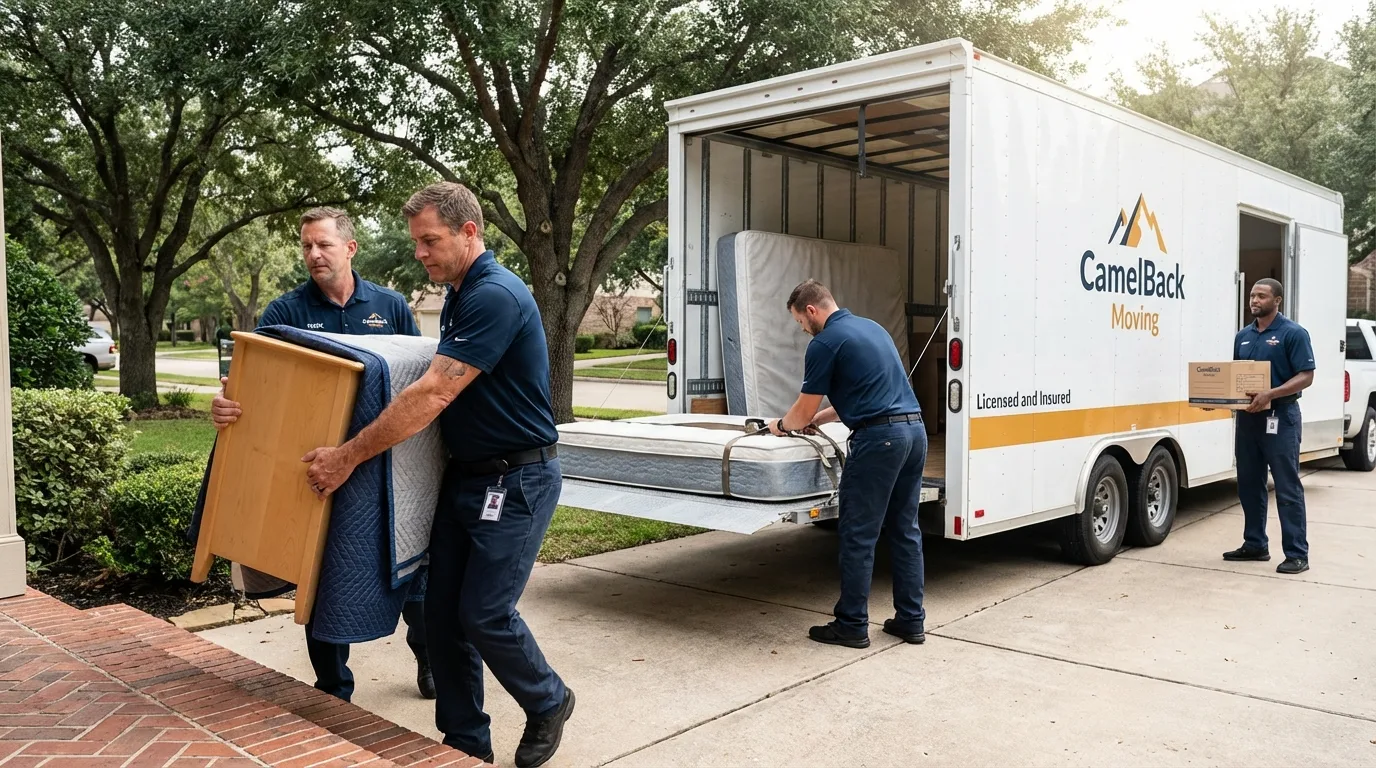 Crew loading residential truck for cross-state move from La Porte, IN