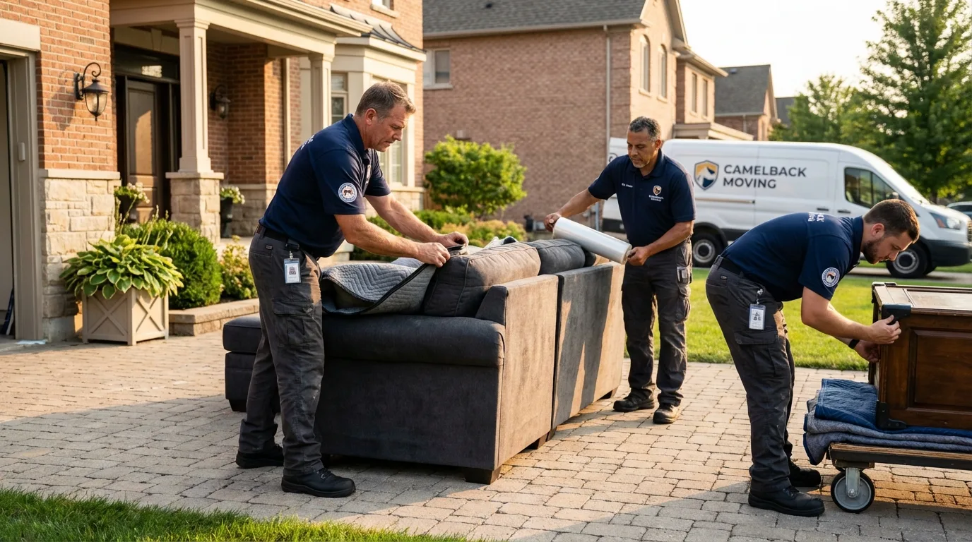 Large estate moving crew wrapping furniture in La Porte, IN