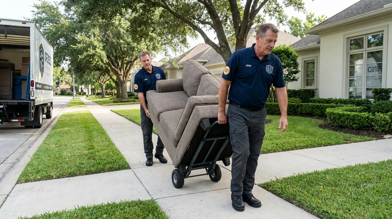 Local residential moving crew loading furniture in La Porte, IN