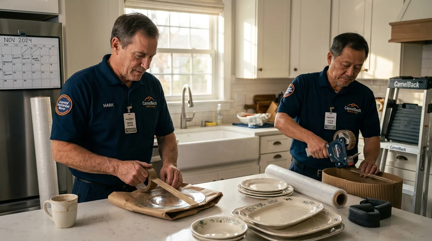 Professional crew packing kitchen dishware in La Porte, IN
